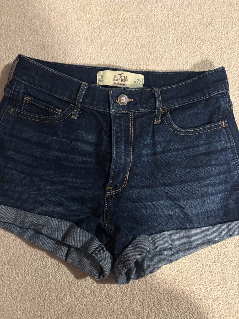 Hollister Dark Blue Rolled Cuff Denim Shorts